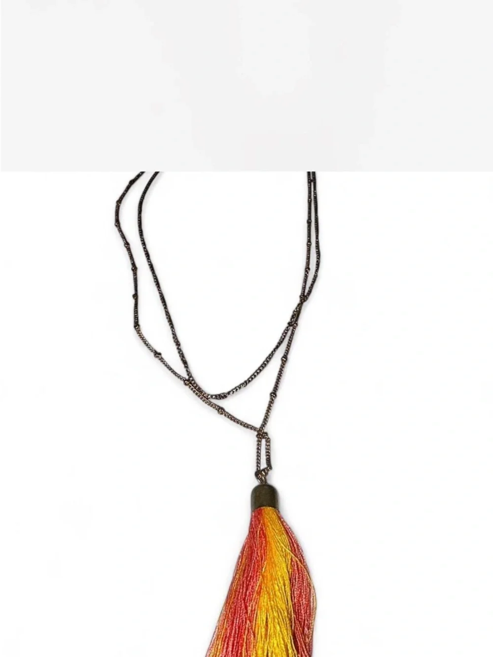 Gold-Tone Layered Necklace with Red & Yellow Tassel Pendant